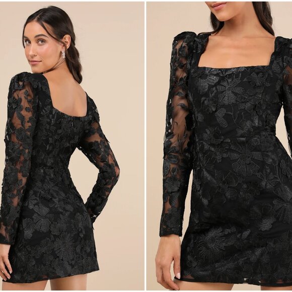 BRAND NEW XL -  HOLIDAY Masterfully Eloquent Black 3D Floral Mini Dress - Picture 3 of 4